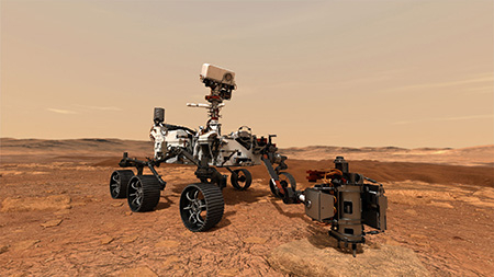 Il rover Perseverance preleva un campione su Marte (rappresentazione artistica). Immagine: NASA/JPL-Caltech